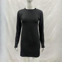 Spring solid color semi high neck long sleeved mesh splicing sexy perspective one-step skirt dress S juoda