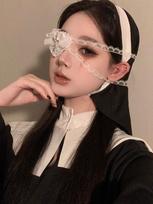 Cosplay Nun Lace Cross Bow Heart Eye Mask Women Sexy Maid Themed Gothic Lolita JK Black Role Playing Masks Costumes Accessories balta