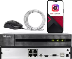 „HiLook“ IP įrašymo įrenginys „Hikvision“ „HiLook NVR-104MH-C/4P(STD)(D) / NVR-4CH-5MP/4P“ 4 kanalų tinklo įrašymo įrenginys su POE