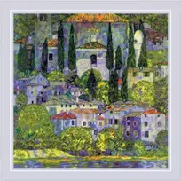 Riolis Gustavo Klimto „Kraštovaizdis su kiparisais“ kryželiu siuvinėjimo rinkinys 40x40 cm
