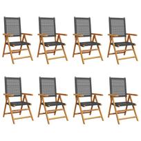 Adjustable Garden Chair 8 pcs Black Poly Rattan with Solid Wood