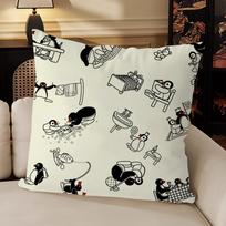 Pingu Cartoon Cute Pillow Case Sofa Living Room Bedroom Headboard Backrest Cushion Square Cushion Nap Time Peach skin 18*18(CM)-1Pcs