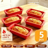 5Pcs Non-Stick Loaf Pans Flexible Silicone Rectangle Cake Pan for Baking Bread BPA Free Brownie Toast Mold Kitchen Essentials raudona