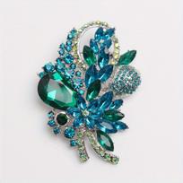 Vintage Floral Crystal Brooch, Silver-Tone Blue Green Rhinestone Design, Women's Fashion Accessory for Wedding Daily Wear Gift