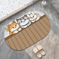 Diatom Mud Bathroom Mat Non Slip Rubber Backing Mat Cartoon Pattern Machine Washable Water Absorbent Rug (as the picture,40 x 60 cm)