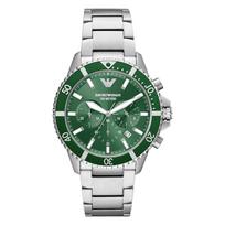 Emporio Armani AR11500 men's watch silver strap Greendial 43mm + box