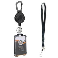 Retractable Badge Holder Heavy Duty Carabiner Keychain ID Card Holder with Retractable Badge Reel Universal ID Holder black