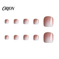 DIY Pedicure Set 120Pcs French Tip Press on Toenails for Women, Short Square Stick-on Reusable Gel Fake Nails, Removable Glue False Toe Nails