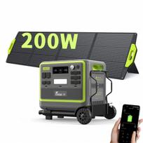 FOSSiBOT F2400 Portable Power Station+200W Solar Panel+trailer, Solar Generator 2048Wh LFP Battery 2400W, Camp/Voy/Home/Urge