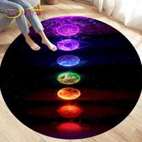 Rainbow 7 Chakra Mandala Bohemia apvalaus ploto kilimėlis, apskrito kilimo kilimas svetainės miegamojo dekoravimui, minkštas jogos neslystantis grindų kilimėlis Diameter 60cm