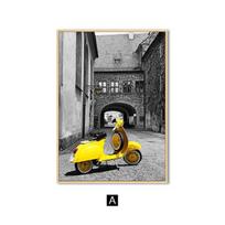 Miesto Peizažas Vintažinis Plakatas Geltonas Motociklas Sienos Art Spaudinys Balionas Drobės Tapyba Sienos Paveikslai Svetainei Namų Dekoravimas 21x30cm No Frame white