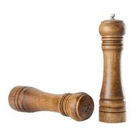 2Pcs/Set Wooden Jar Manual Salt Bottle Spice Grinder Pepper Mill Kitchen Tool 8 inch