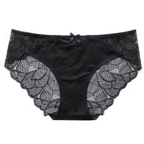 Stylish Traceless Simple Women Sexy Hollow Lace Underwear Women's Panties High Elastic Breathable Low Waist Women's Briefs M juoda