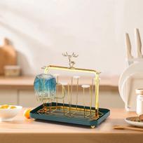 6 Cup Metal Drainer Holder Rack Mug Organizer Luxury Drying Glass for cup holder with tray