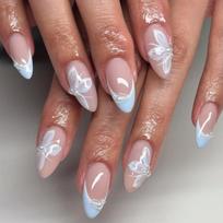 Almond Press on Nail Glossy Fake Nail Stick on Nail in 12Sizes,24 Pcs French Nail Tips for DIYS Nail Art Decorations 1