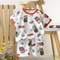 New children's cotton short-sleeved two-piece summer baby suit baby shorts cartoon thin home clothes 73CM raudona