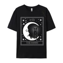 Tarot Card Crescent Moon and Black Cat Cosmic Graphic Classic Prevailing Casual Tshirts Cotton Men T Shirt Custom Tee Shirt S juoda