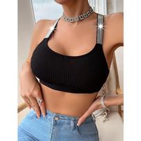 Vertica lRibbed Glitter Strap Sports Bra Low Impact Sparkly Crop Top for Yoga Gym S juoda