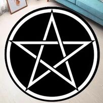 Pentagram Pattern Round Carpet, Satan, Devil's Trap Element Pattern, Black Background White Rabbit Supernatural Theme 80cm