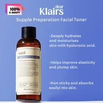 Dear, Klairs Supple Preparation Facial Toner 180ml, Easy Absorption, Comfort Daily Use, Gentle Facial Care, Korean Cosmetics, Korean Skincare 180ml/6.09fl.oz