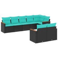 8 Piece Garden Sofa Set with Cushions Black Poly Rattan