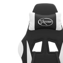 Gaming Chair with Footrest Black and White PU Leather