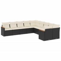 10 piece Garden Sofa Set with Cushions Black Poly Rattan