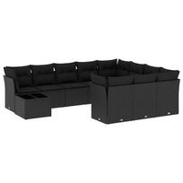 11 piece Garden Sofa Set with Cushions Black Poly Rattan