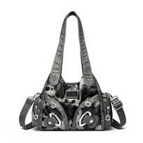 PU Leopard Print Shoulder Bag with Multiple Pockets and Adjustable Strap for Women leopardas