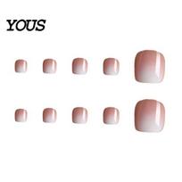 Stick-on Fake Toenails 120Pcs French Tip Press on for Women, Short Square Set Gel Nails, Reusable Removable Glue False Toe Nails DIY Pedicure