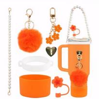 7pcs Accessory Set for Stanley Cup Pearl Chain Water Bottle Handle Strap Straw Protect Cover Fashion Charms Pendant Decoration