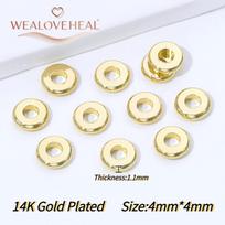 4/5/6MM 14K Gold Plated Round Spacer Flat Beads,Brass Metal Smooth Separator Bead For Jewelry Making DIY Bracelet Accessories 50 pieces