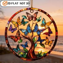 1-Piece Tree of Life Butterfly Wind Chime Ornament, 2D Flat Design, Tree of Life Butterfly Wind Chime Hanging Decoration with Exquisite Detail Design