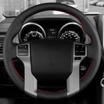Juoda natūralios odos pintas automobilio vairo užvalkalas, skirtas Toyota Land Cruiser Prado 2010-2017 Tundra Tacoma 4Runner Black Thread
