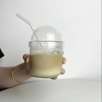 Ins prancūziško stiliaus karščiui atsparios stiklo Bobo puodeliai su stikliniu šiaudeliu, didelės talpos skaidrus kavos, pieno, vandens gėrimo puodelis su stikliniu dangteliu 300ml