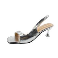 2024 2024 Luxury Designer Brand Women's Shoes Thick with Mid Heel Sandals Female Casual Dress Shoes Zapatos De Mujer 35 sidabras