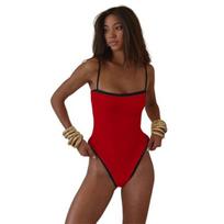 Moteriškas vientisas bikinis vintažinis aukštu kirpimu maudymosi kostiumėlis bandeau paplūdimio drabužiai su krūtų įdėklais moteriški maudymosi kostiumėliai paplūdimio atostogoms, banglenčių sportui, baseinui plaukimui M raudona