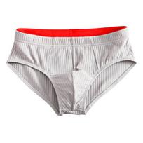 Men Briefs Mid Waist Elastic Soft Breathable Anti-septic U Convex Striped Solid Color 2XL pilka