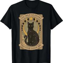 Black Cat Boho Tarot Card Crescent Moon Phases Astrology T-Shirt S juoda