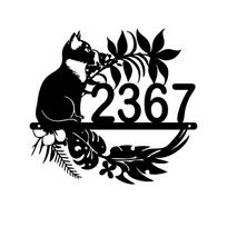 Metal Cat Address Sign, House Number Plaque, Outdoor Decor, Cat Lover Gift gray