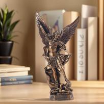 Saint Michael Angel Statue Bronze Finish Retro Resin Archangel Figurine Religious Home Decor Office Desktop  Decoration auksas