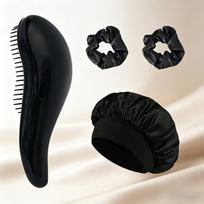 4-pcs/set styling tool set, hair comb massage comb, satin shower cap, hair braided headband, suitable for daily and travel use