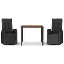 3 Piece Garden Dining Set with Cushions Black Poly Rattan