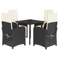5 Piece Garden Dining Set with Cushions Black Poly Rattan