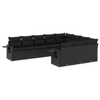 10 piece Garden Sofa Set with Cushions Black PE Rattan