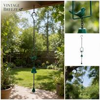 Outdoor Garden Wind Chime Iron Cast Hanging Decoration for Patio Balcony Yard Porch Rustic Style Metal Bell Ornament with Bird Design one size žalia