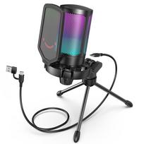 FIFINE USB Condenser Microphone with RGB Cardioid Polar Plug to A Cable Ideal for Game Voice Live Web Compatible with Lighting, Pattern, & Play, juoda