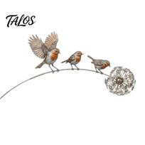Kiaulpienių sodo ornamentas ant kuoliuko, metalinis paukštis kiemo dekoras su išpjovomis, nerūdijantis rankomis dažytas lauko ornamentas, kaimiškas menas vazonams, gėlėms 1pc