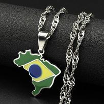 Brazilijos Žemėlapio Vėliavos Emalio Pakabukas Karoliai Moterims Vyrams Nerūdijančio Plieno Auksuotos Brazilijos Geografijos Grandinėlės Karoliai Papuošalai gray