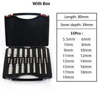 Krachtige 5.5mm-19mm Hex Socket Sleeve Nozzles Nut Driver Set Power Screwdriver Handle Tools Power Drills Impact Drivers